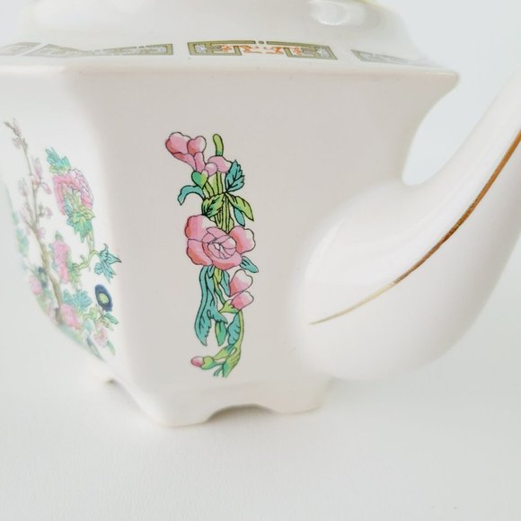 Vintage Sadler Indian Tree Teapot Hexagonal Shape Pink Oriental Floral Gold Trim - Picture 4 of 13